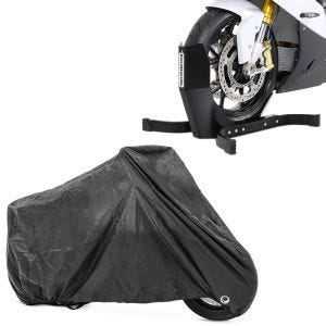 Sett: Motorsykkelrocker Easy-Plus motorsykkelstativ opp til 21 tommer matt svart + XXL presenningstrekk i svart