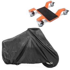 Set: Rangierhilfe für Hauptständer Easy Mover II bis 400kg in orange + Abdeckplane XXL Faltgarage schwarz_1