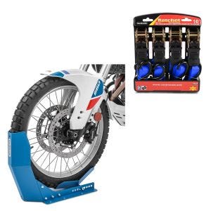 Set: Transportständer Easy-Fix Wippe bis 21 Zoll blau + Spanngurt Set mit Ratsche und Haken inkl 4x Zurrschlaufe in blau_1