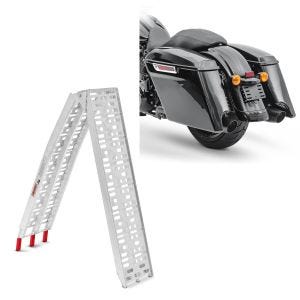Sett: Sideveske strukket egnet for Harley Davidson Touring-modeller 14-23 Craftride + motorsykkeltilgangsrampe opp til 340 kg ConStands Alu-I sammenleggbar