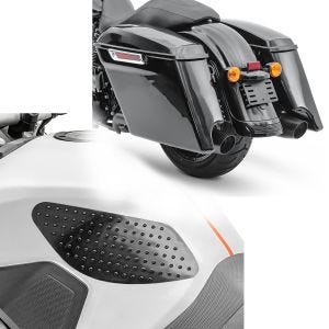 Sett: Sideveske strukket egnet for Harley Davidson Touring-modeller 14-24 Craftride + motorsykkel sidetankpute Zaddox Grip Pad M sidetankpad knepute i svart