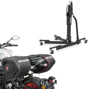 Set: Zentralständer ohne Adapterplatte schwarz heber Power-Evo + Seitentaschen RF1 40-60 Liter Volumen Softshell_1