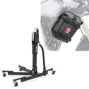 Sett: sentralstativ uten adapterplate svart motorsykkel jack Power-Evo + crash bar bag K3 egnet for vanntett crash bar 6L svart