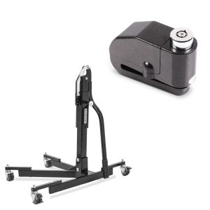 Set: Zentralständer ohne Adapterplatte schwarz heber Power-Evo + Bremsscheibenschloss Alarm 120dB schwarz_1