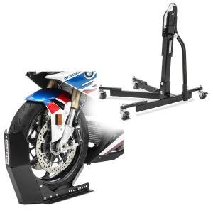 Set: Zentralständer ohne Adapterplatte schwarz heber Power-Evo + Transportständer Easy-Fix Wippe bis 21 Zoll schwarz_1