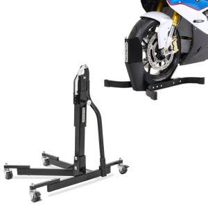 Sett: Sentralstativ uten adapterplate svart motorsykkeljack Power-Evo + motorsykkelvippe Easy-Plus motorsykkelstativ opp til 21 tommer matt svart