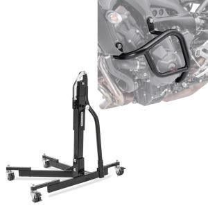 Sett: sentralstativ uten adapterplate svart motorsykkeljack Power-Evo + crashbar egnet for Yamaha MT-09 / Tracer / XSR 900 13-20 svart crashbar