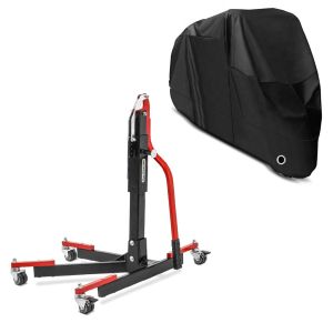 Set: Zentralständer ohne Adapterplatte rot heber Power-Evo + Abdeckplane XL Faltgarage schwarz_1
