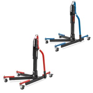 Sett: Sentralstativ uten adapterplate, rød motorsykkeljack Power-Evo + Sentralstativ uten adapterplate, blå motorsykkeljack Power-Evo
