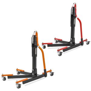 Sett: Sentralstativ uten adapterplate, rød motorsykkelløfter Power-Evo + Sentralstativ uten adapterplate, oransje løfter Power-Evo
