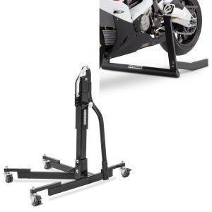Sentralstativ uten adapterplate blå motorsykkeljack Power-Evo + sentraljack Center Pro motorsykkelstativ i matt sort