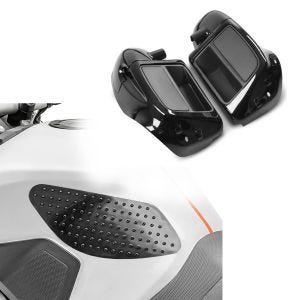 Set: Beinschild für Harley Touring Modelle 2014-2020 schwarz + Tankpad seitlich Grip Pad M Seiten Tankpad_1