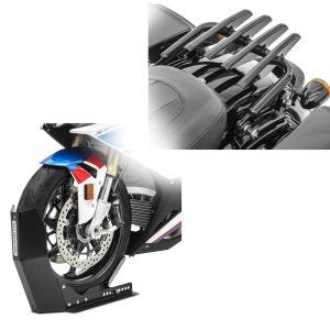 Set: Gepäckträger Harley Davidson Touring 09-20 abnehmbar in schwarz + Transportständer Easy-Fix Wippe bis 21 Zoll schwarz_1