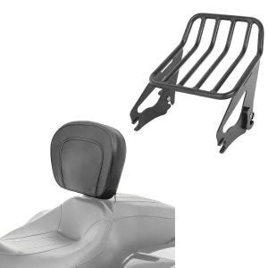 Set: Gepäckträger W1 für Harley Touring Modelle 09-21 + Fahrer Rückenlehne für Harley Davidson Touring Modelle 1997-2020_1