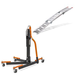 Sentralstativ uten adapterplate, oransje løfter Power-Evo + adkomstrampe opp til 270 kg Alu-III, sammenleggbar på tre måter