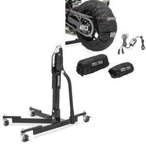 Set: Reifenwärmer Set 30-99°C Digital Vorne Hinten + Zentralständer ohne Adapterplatte schwarz heber Power-Evo_1