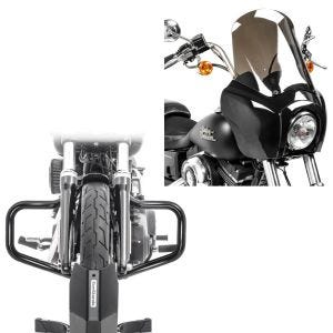 Sett: Frontkledning egnet for Harley Davidson Dyna Low Rider / Street Bob Craftride MG5 med vindu svart-røyk grå + Crash bar Bart egnet for Harley Davidson Dyna - 2017 svart Craftride