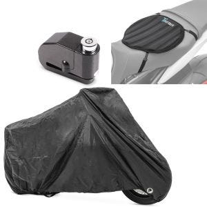 Set: Set Abdeckplane XXL + Alarm Bremsscheibenschloss Faltgarage + Gel Sitzkissen Neopren M Gelkissen Sitzauflage in schwarz_1