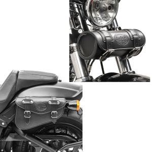 Set: Satteltasche links Arizona 3Ltr Seitentasche für Chopper schwarz + Werkzeugrolle Elgin 2,4Ltr für Chopper Cafercaer und Scrambler in_1
