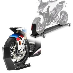 Set: Rangierschiene mit Wippe Smart Mover bis 450 kg in grau + Transportständer Easy-Fix Motorradwippe bis 21 Zoll schwarz_1