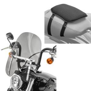 Set: Windschild CW1 für Chopper / Cruiser / Custombikes dunkel getönt + Gel Sitzkissen S Komfortkissen universal in schwarz_1