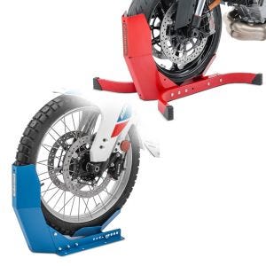 Set: Motorradwippe Easy-Plus Motorradständer bis 21 Zoll rot + Transportständer Easy-Fix Motorradwippe bis 21 Zoll blau_1