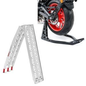 Set: Auffahrrampe bis 340 kg Alu-I klappbar + Montageständer Hinterrad Superlight Racing schwarz_1