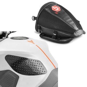 Set: Tankpad seitlich Grip Pad M Seiten Tankpad Kniepad in schwarz + Hecktasche Race für Soziussitz in schwarz_1