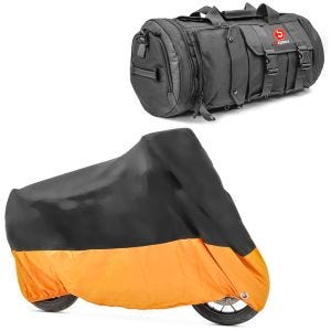 Set: Hecktasche TB8 Gepäckrolle 35Ltr in schwarz + Abdeckplane XXXL Abdeckhaube in schwarz-orange_1