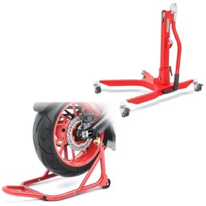 Set: Zentralständer ohne Adapterplatte in rot Motorradheber Power-Classic + Montageständer Basis Hinterrad rot_1