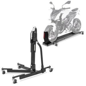 Set: Rangierschiene mit Wippe Smart Mover bis 450 kg in grau + Zentralständer ohne Adapterplatte schwarz Motorradheber Power-Evo_1