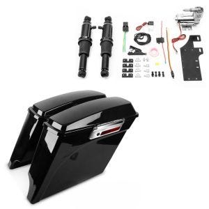 Set: Luftfederung Fahrwerk Harley- Touring 94-21 Air Ride schwarz + Seitenkoffer Set Harley Touring 94-13 Stretched 35Ltr in schwarz_1