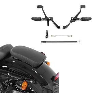 Set: Vorverlegte Fußrastenanlage für Harley Sportster 883 Iron 14-20 + Sozius Sitzpad Saugnapf Glider X für Custombikes in schwarz_1