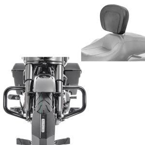 Set: Sturzbügel Mustache für Harley Touring 09-21 schwarz + Fahrer Rückenlehne für Harley Touring Modelle 1997-2021_1
