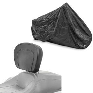 Sett: Førerryggstøtte egnet for Harley Davidson Touring-modeller 97-24 Craftride + motorsykkelpresenning Craftride XXXL deksel i svart