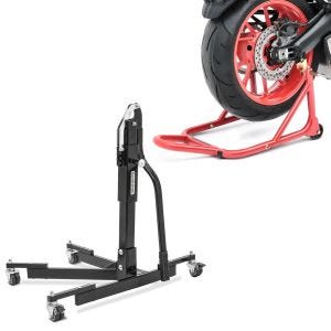 Set: Zentralständer ohne Adapterplatte schwarz Motorradheber Power-Evo + Montageständer Basis Hinterrad rot_1