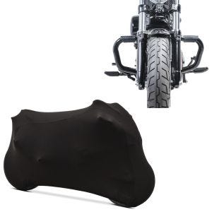 Set: Sturzbügel Mustache II für Harley Sportster 04-20 Schutzbügel + Motorradabdeckung Indoor M-L Stretch Garage in schwarz_1