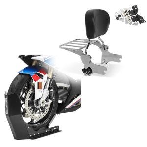 Set: Sissy Bar + Gepäckträger + Docking-Kit für Harley Road King 97-08 + Transportständer Easy-Fix Motorradwippe bis 21 Zoll schwarz_1