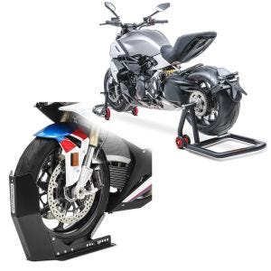 Set: Einarm Montageständer hinten vorne für Ducati Hypermotard 950/SP 19-21 + Transportständer Easy-Fix Motorradwippe bis 21 Zoll schwarz_1