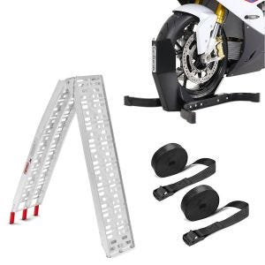 Set: Auffahrrampe Alu CS1 + Motorradwippe Easy Plus klappbar max. 340kg + Spanngurt Set Zurrgurte 150cm 2 Stück in schwarz_1