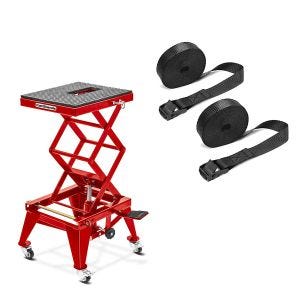 Set: Motorradheber Enduro Cross-Lift XL Motocross Scherenheber mit Rollen + Spanngurt Set Zurrgurte 150cm 2 Stück in schwarz_1