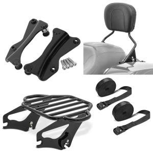 Set: Sissybar mit Gepäckträger KI und Montagekit für Harley Touring 14-21 + Spanngurt Set Zurrgurte 150cm 2 Stück in schwarz_1
