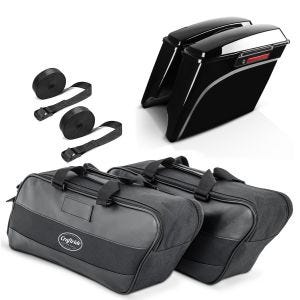Set: Seitenkoffer Stretched LB für Harley Touring 94-13 mit Innentaschen + Spanngurt Set Zurrgurte 150cm 2 Stück in schwarz_1