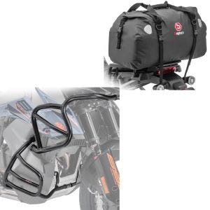 Sett: Crash bar sett egnet for KTM 790 Adventure / R 19-21 topp bunn crash bar + tail bag Drybag XF60 vanntett volum 60l