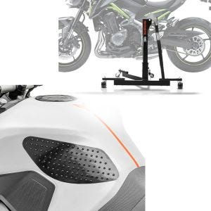 Set: Zentralständer Kawasaki Z 900 17-21 Motorradheber Power-Evo + Tankpad seitlich Grip Pad M Seiten Tankpad Kniepad in schwarz_1