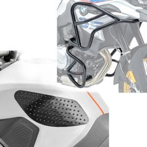 Set: Sturzbügel XL Set für BMW F 850 GS / F 750 GS 18-21 oben unten + Tankpad seitlich Grip Pad M Seiten Tankpad Kniepad in schwarz_1