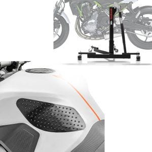 Sett: Sentralstativ egnet for Kawasaki Z 650 17-24 motorsykkeljekk Power-Evo + tankpute sidegrepspute M sidetankpute knepute i svart