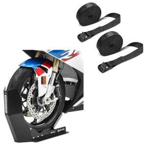 Set: Transportständer Easy-Fix Motorradwippe bis 21 Zoll schwarz + Spanngurt Set Zurrgurte 200cm 2 Stück in schwarz_1