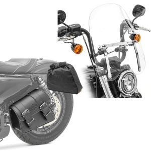 Set: Satteltasche links Montana 8Ltr Seitentasche für Chopper schwarz + Windschild CW1 für Chopper Cruiser und Custombikes klar_1