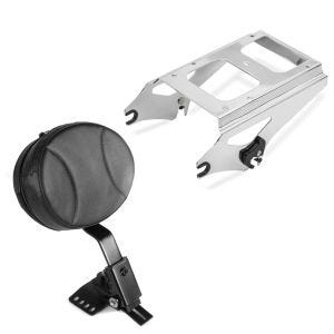 Sett: bagasjehylle TP flyttbar egnet for Harley Davidson Touring-modeller 09-13 krom Craftride + førerryggstøtte Rund egnet for Harley Davidson Touring-modeller 97-23 Craftride